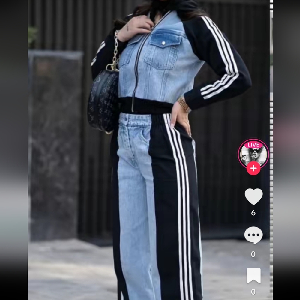 Stylish Denim and Black Track Pants And Jacket